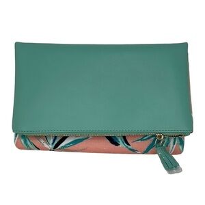 Rachel Pally Purse Wallet Fold Over Clutch NWOT Floral Pink Green Zip Closure